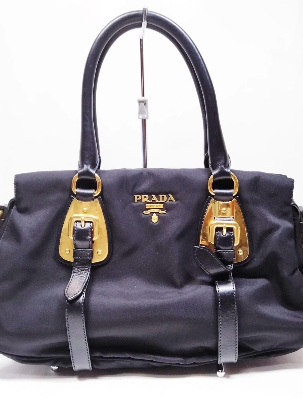 Prada Black Nylon Shoulder Bag with Gold Hardware